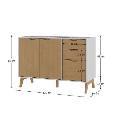 Bajo mesada 2 puertas 3 cajones Linea Veneza Blanco/Miel