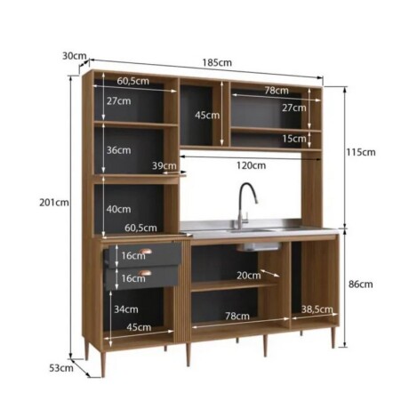 COCINA COMPACTA 1.85 NOGA GRAFITO INTENSO ARTECAS JADE COCINA COMPACTA 1.85 NOGA GRAFITO INTENSO ARTECAS JADE