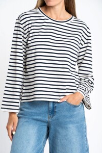 Remera Algodón Elastano Rayada Marino