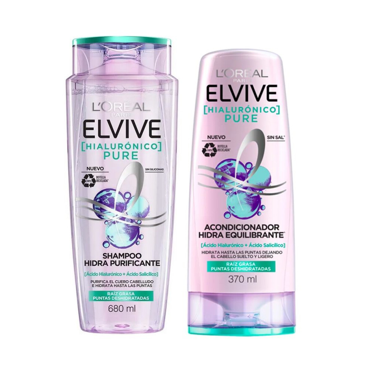 Pack L'Oréal Paris Elvive Hialurónico Pure Shampoo 680ml + Acondicionador 370ml 