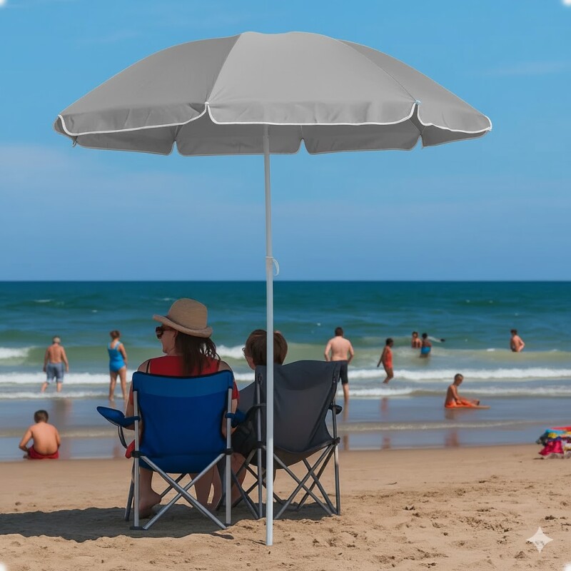 Sombrilla De Playa 145 Cm Con Filtro UV Y Funda Gris