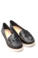 Zapato Mocasín Con Fleco Cuero Negro Blanco