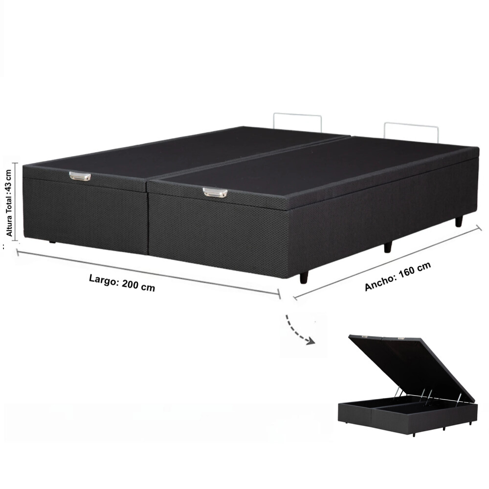 BOX BAÙL QUEEN SIZE BASE DE SOMMIER GUARDARROPA CAMA IMPORTADO GRIS