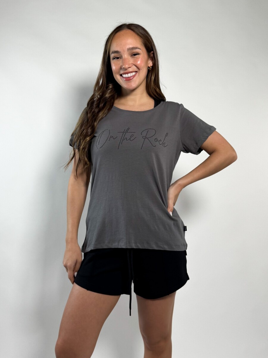 Remera estampada con brillos Brenda - Topo 