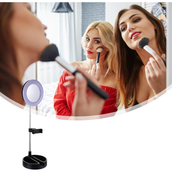 Espejo Con Aro Luz Led Selfie Soporte Celular Maquillaje Variante Color Negro