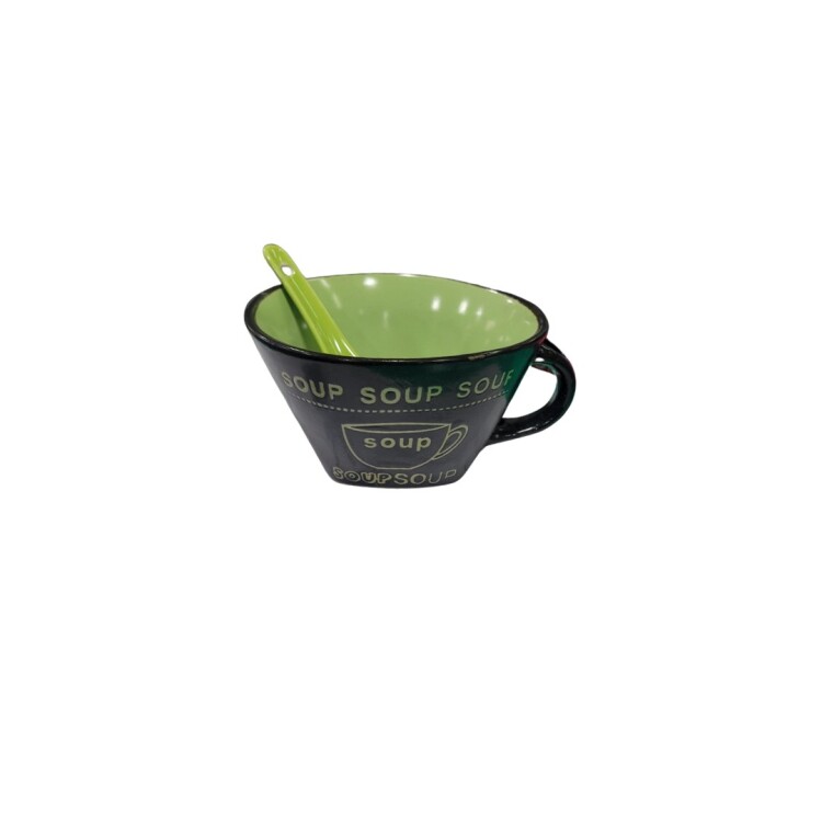 BOWL PARA SOPA CERAMICA CON CUCHARA 450ML MULTICOLOR