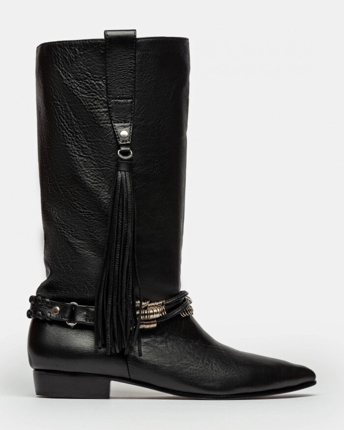 Bota Caña Media Amazonia En Cuero Liso Negro
