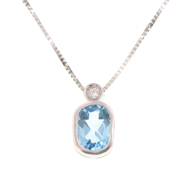 Colgante Silvia de oro blanco 18k con brillante y topacio azul. Incluye cadena 4