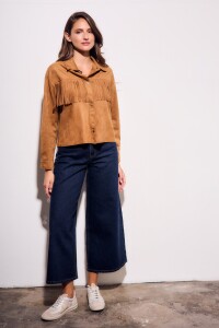 Camisa Gamuza Flecos Camel