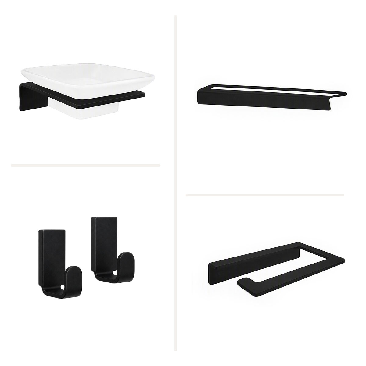 Set De Accesorios Recto Metal Brillo Negro Para Baño 