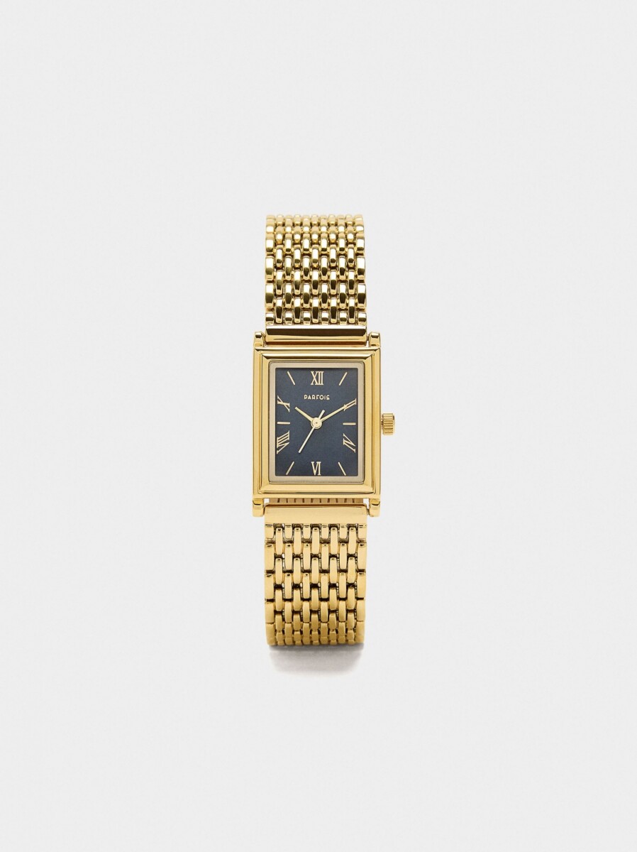 Reloj Rectangular Con Brazalete Metálico - dorado 
