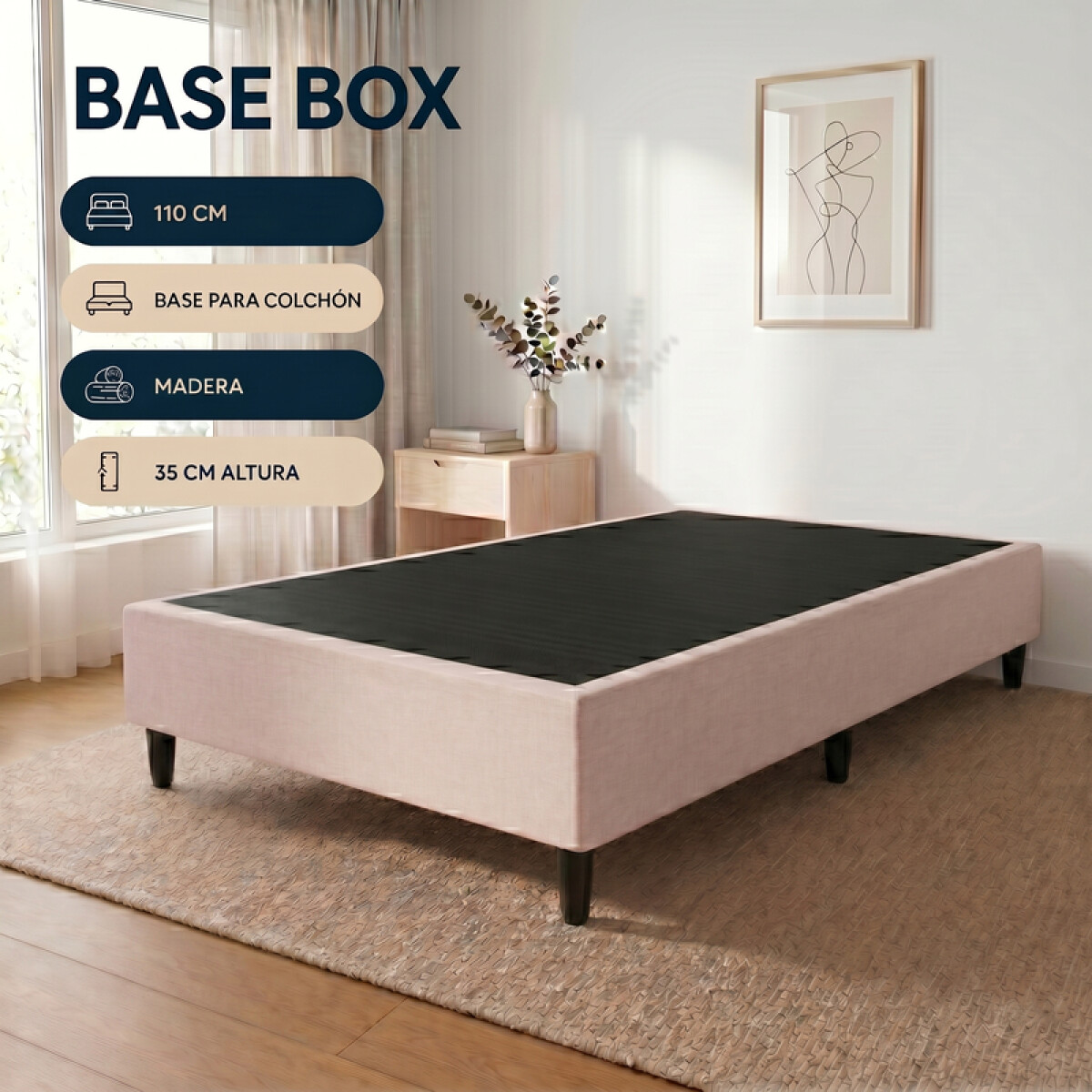 Base BOX 1 Plaza y Media 110x188x35 cm – Soporte Firme para Colchón | Beige 