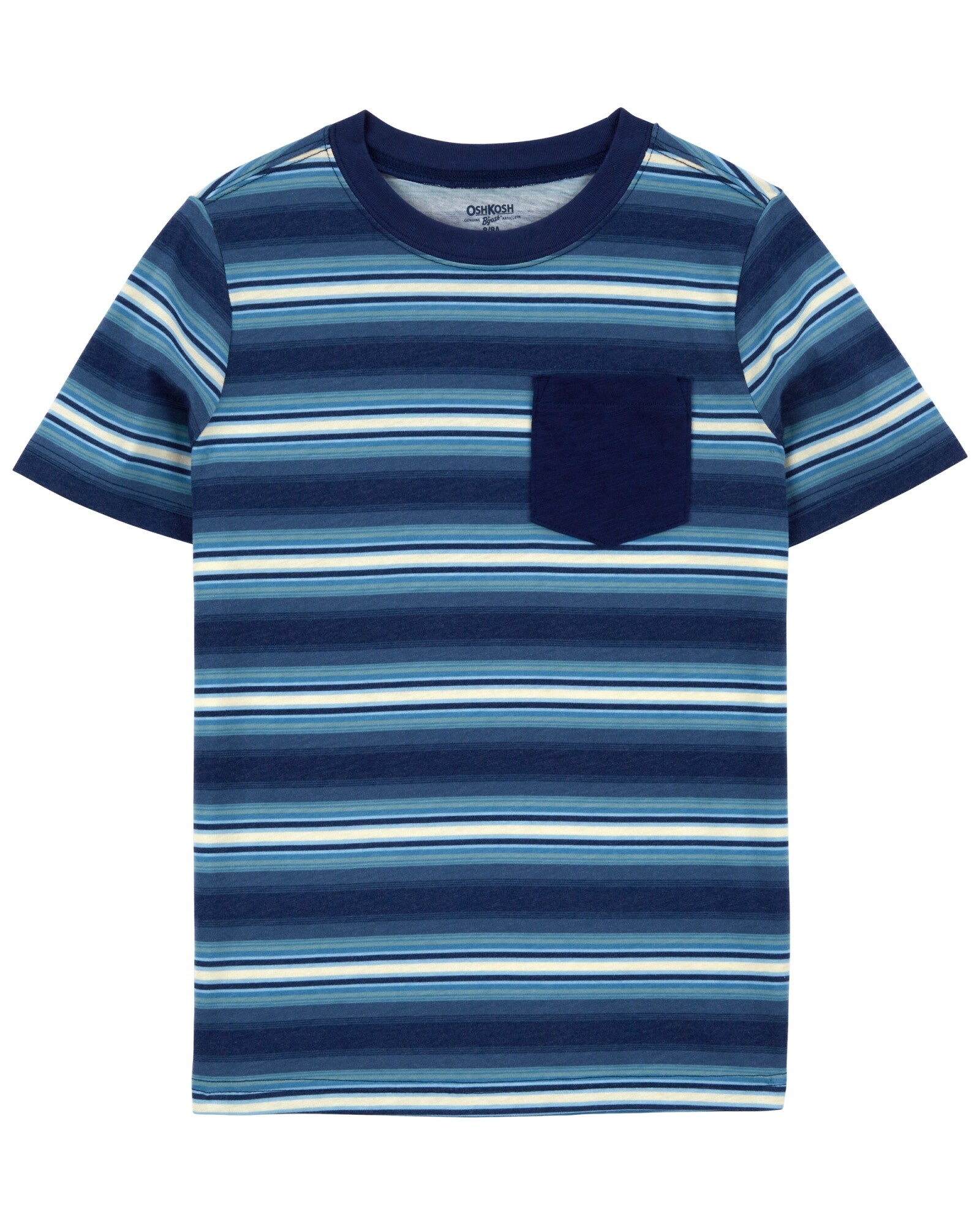 Remera de algodón, manga corta diseño a rayas. Talles 6-14 Sin color