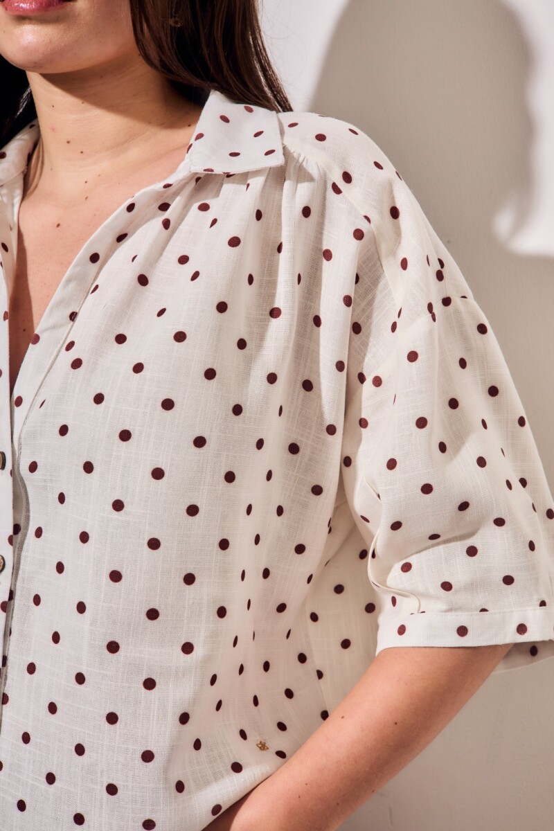 Blusa Con Lino Print Lunares Nacar