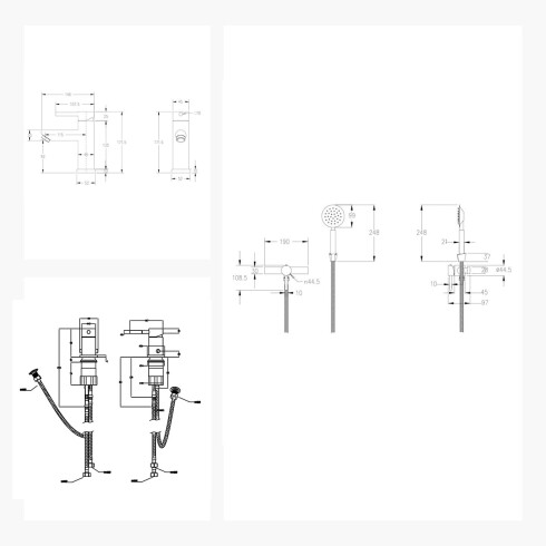JUEGO DE GRIFERIA LAVATORIO BAJO DUCHA EXTERIOR Y BIDET SERIE RIONE 000