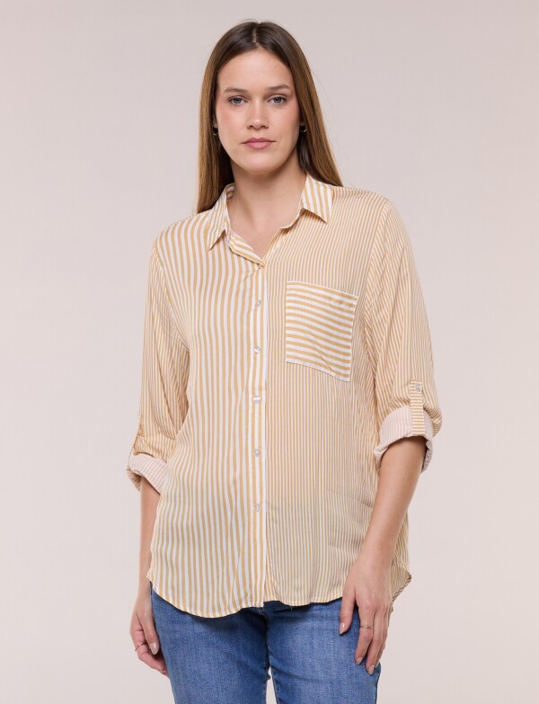 Camisa Rayas Y Ruedo Curvo MOSTAZA