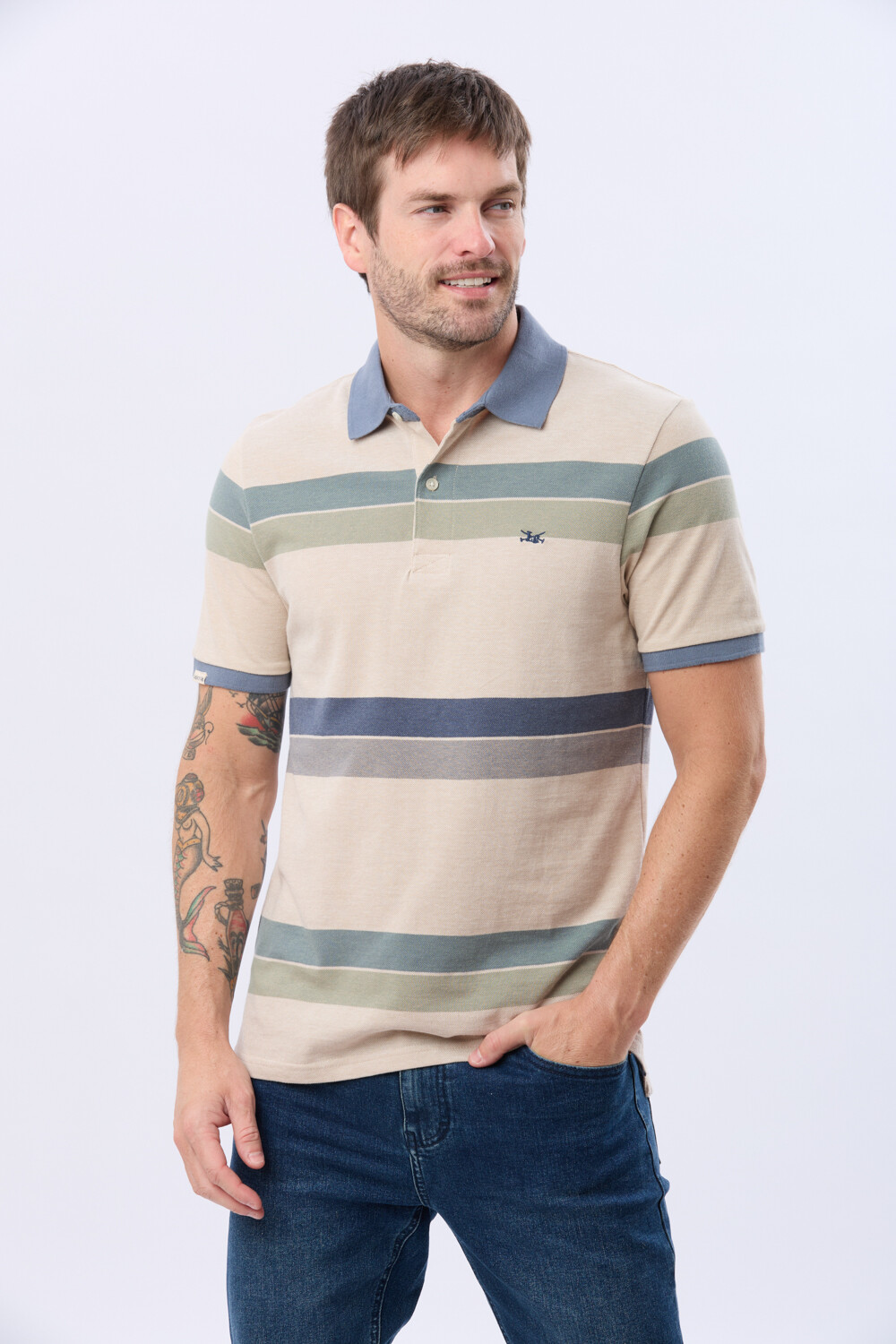 REMERA POLO RAYADA Beige