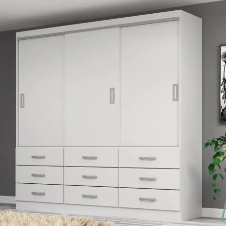 ROPERO 3 PUERTAS CORREDIZAS 9 CAJONES GUARDARROPA ARMARIO PLACARD CLOSET BLANCO