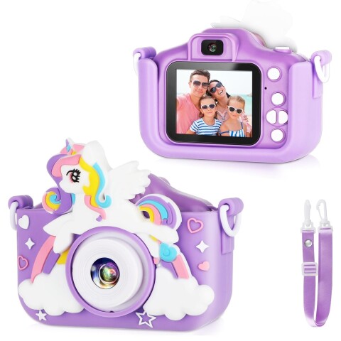 Camara De Fotos Unicornio Infantil Digital Para Niños Variante Color Violeta