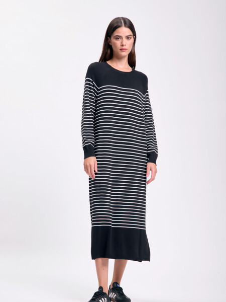 Vestido largo punto Rayas Negro