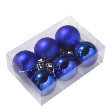 Set X6 Esferas 6cm En Caja - Espejadas Y Mate - Azul, Platea Unica