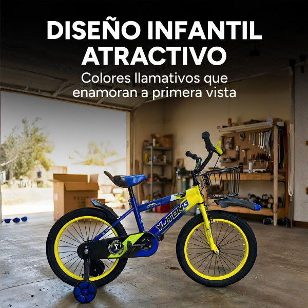 Bicicleta Infantil Yjtong R18 Canasto Parrilla Guardabarros Azul 1