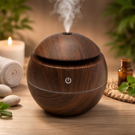 HUMIDIFICADOR REDONDO CON LUZ LED SIMIL MADERA HUMIDIFICADOR REDONDO CON LUZ LED SIMIL MADERA