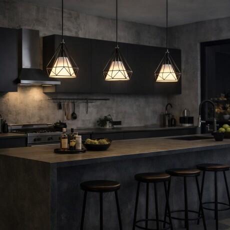 Colgante jaula negra diamante 38cm E27 Colgante jaula negra diamante 38cm E27