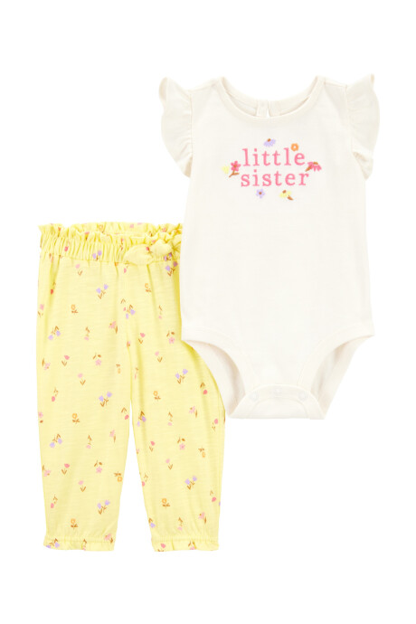 Set dos piezas de algodón, pantalón y body, diseño floral Set dos piezas de algodón, pantalón y body, diseño floral