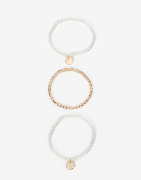 Pulseras Elásticas Sets Perla Set De Pulseras Con Perlas - Dorado