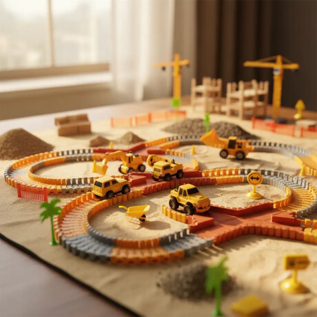 Pista Carreras Flexible Ciudad en Construcción Camiones 210P Naranja