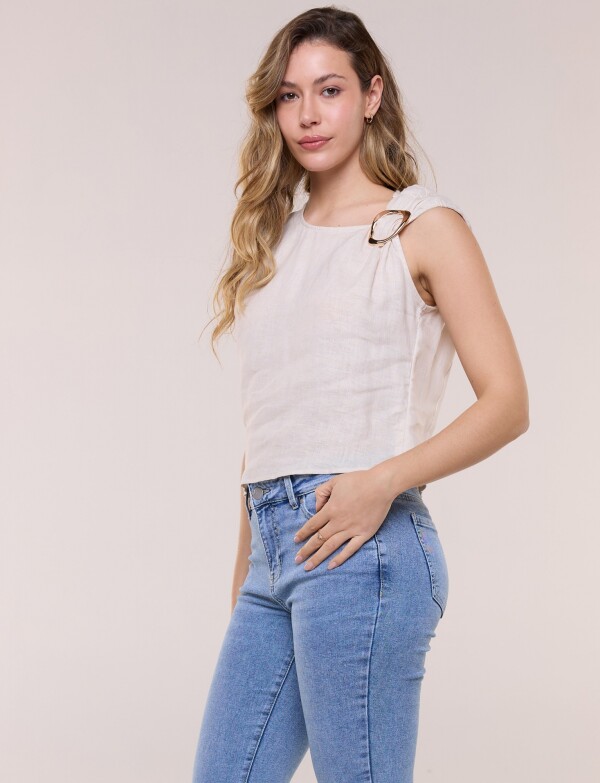 Blusa De Lino Con Hebilla BEIGE CLARO