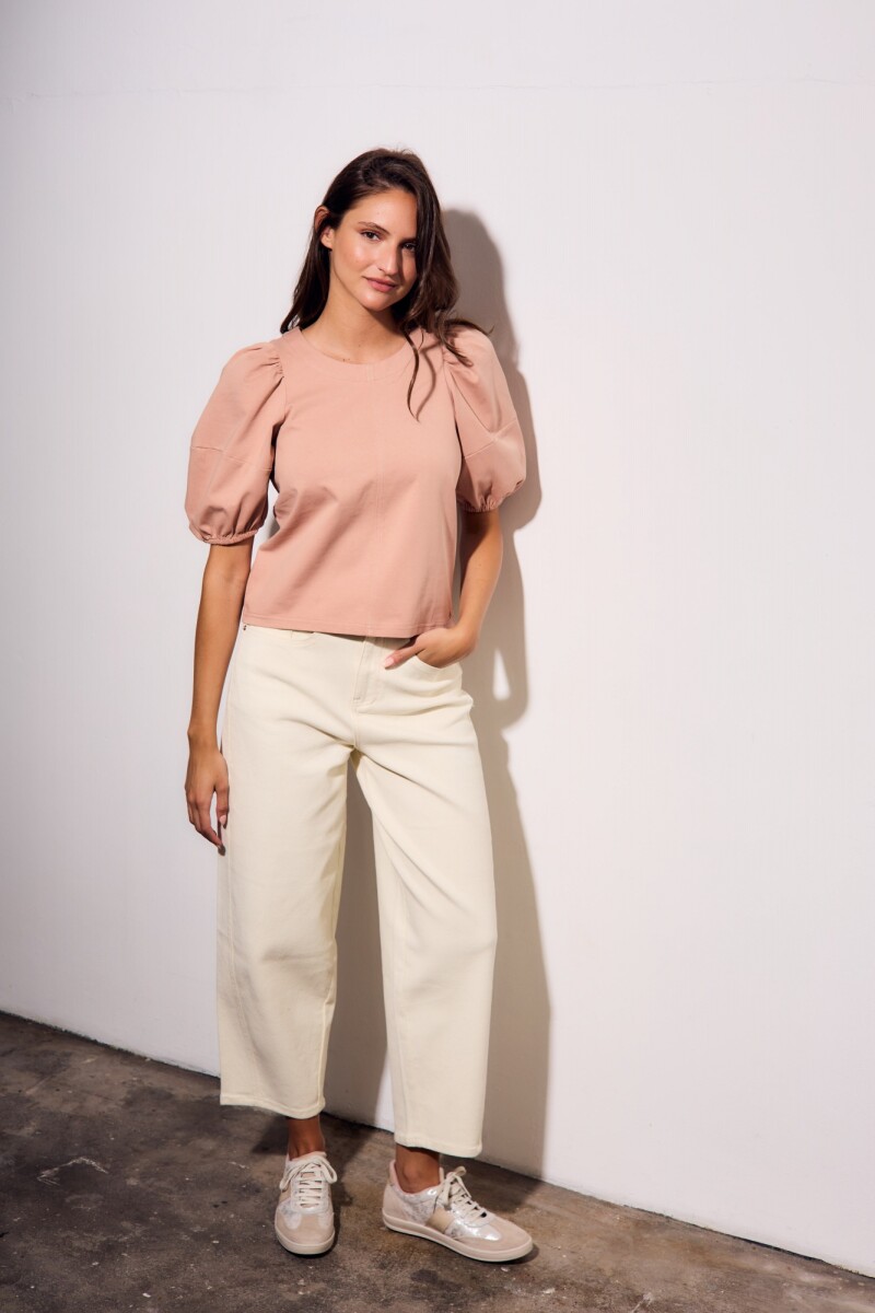 Remera Algodón Manga Globo Rosa