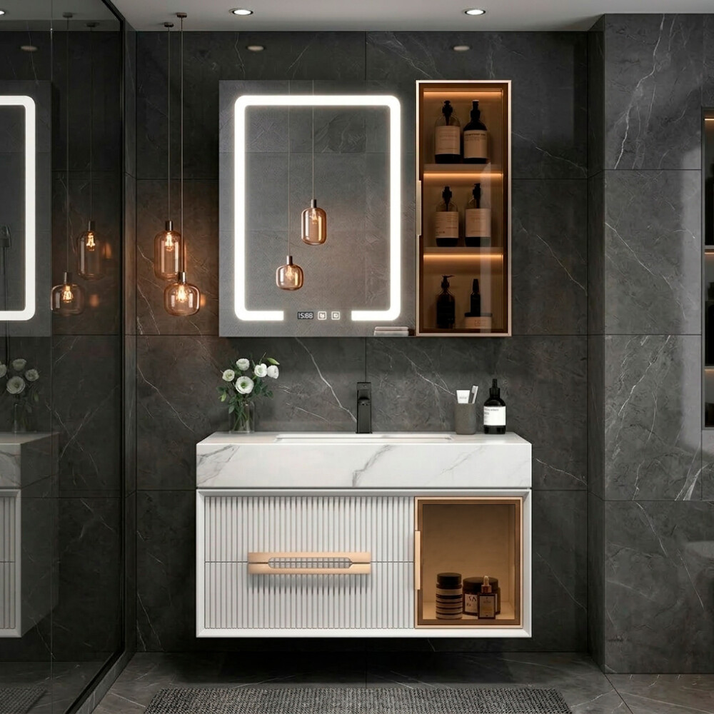 CONJUNTO DE BAÑO HABITARE MODELO LT1126-60W / MUEBLE BLANCO + ESPEJO C/ LUZ LED - 60 cm Conjunto De Baño Habitare Modelo Lt1126-60w / Mueble Blanco + Espejo C/ Luz Led - 60 Cm