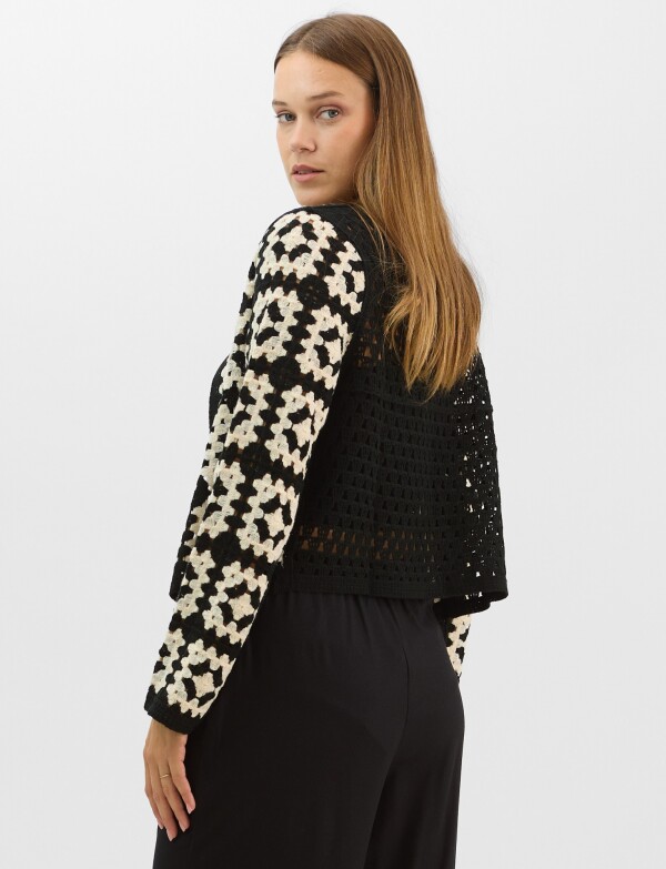 Cardigan Abierto De Punto Calado NEGRO/CRUDO