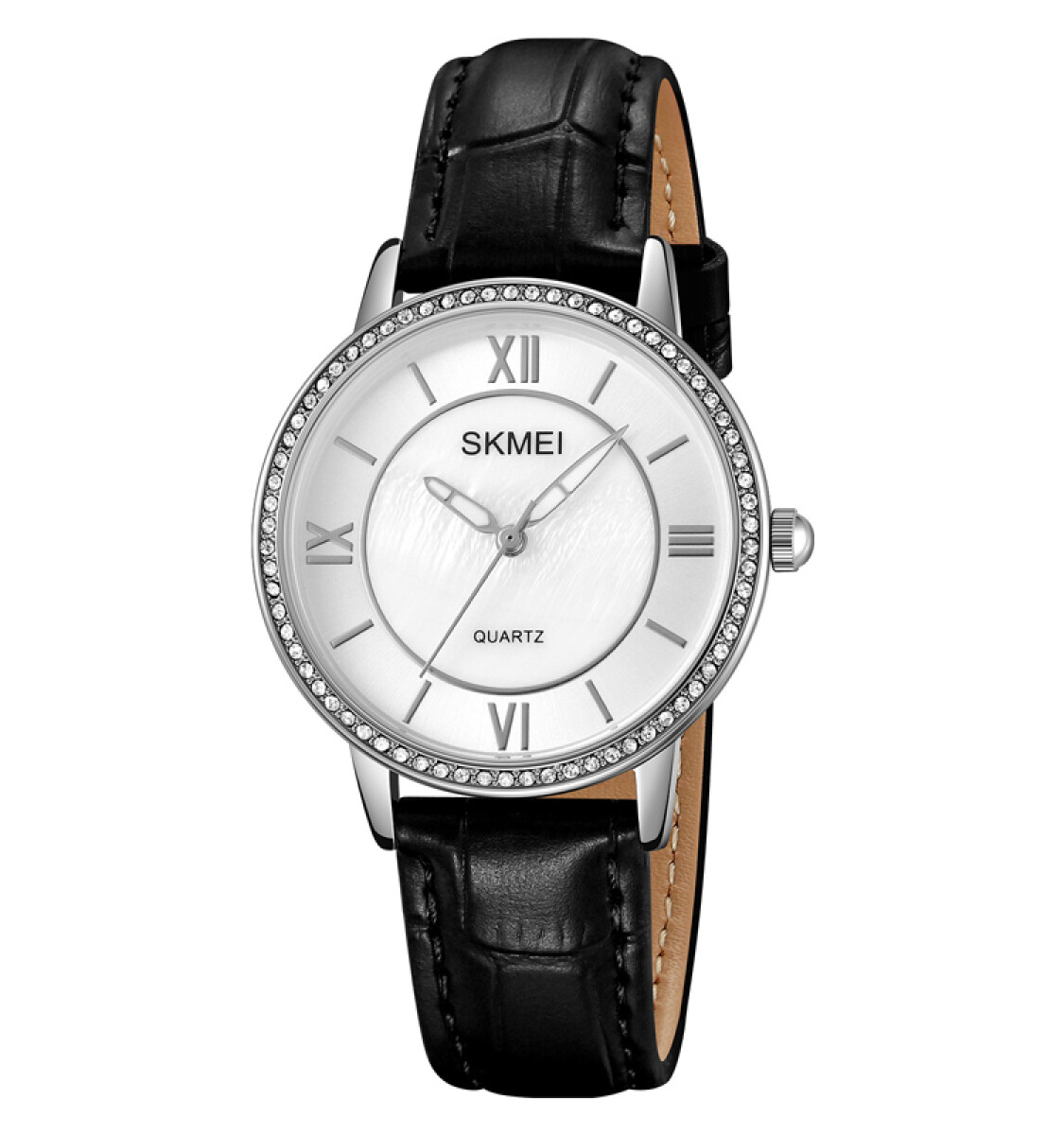 Reloj Skmei 2253sibk Mujer Analógico Plateado Con Correa De Cuero Negro 