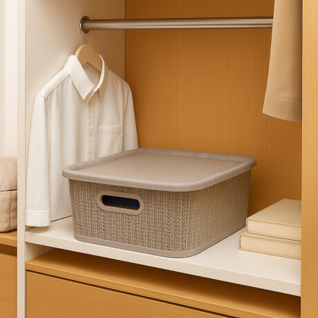 Caja organizadora símil ratán 12,5lt CAPPUCCINO