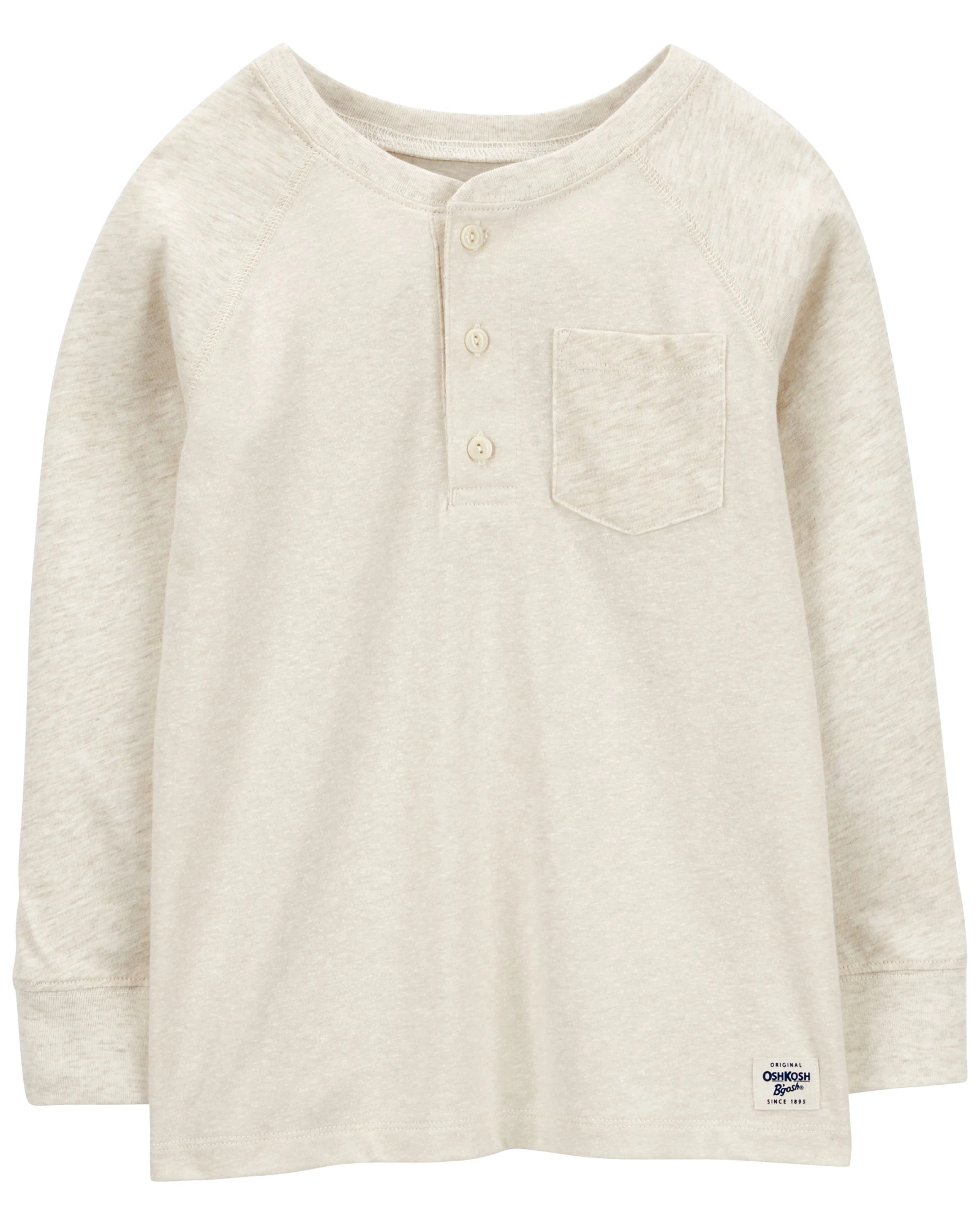 Remera henley de algodón, mangas raglán, crema Sin color