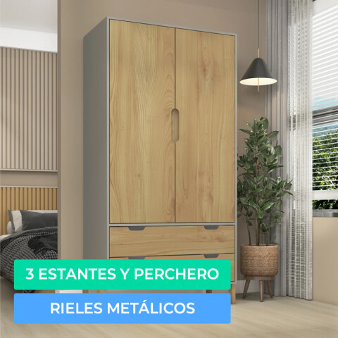 Ropero Armario de 2 Puertas, Perchero y 2 Cajones en MDP - Madera - Línea Melilla - Cinza Ropero Armario de 2 Puertas, Perchero y 2 Cajones en MDP - Madera - Línea Melilla - Cinza