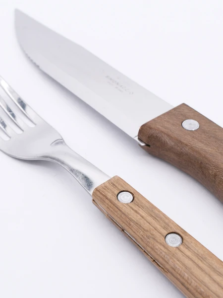 CUCHILLA CON TENEDOR ASADOR SET X 2 MARRON