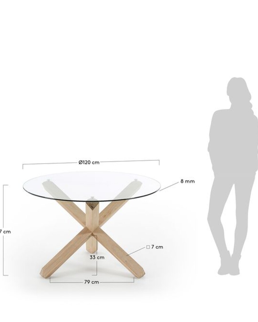 Mesa Lotus Ø 120 cm de cristal patas madera maciza de roble