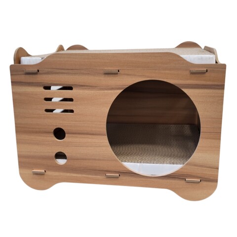 Casa Gatos Cama Cucha Cueva Madera MDF Corrugado Rascador Variante Color Madera
