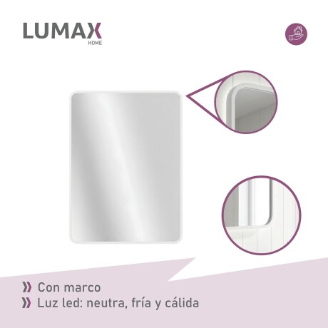 Espejo Vertical Lumax Suleban c/marco y luz 90x70cm Blanco