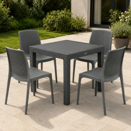 Mesa ratán 90x90+ 4 sillas sin apoya brazos GRIS