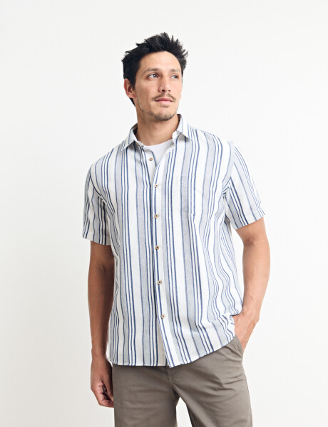 012631 CAMISA HARRINGTON LABEL Natural/azul