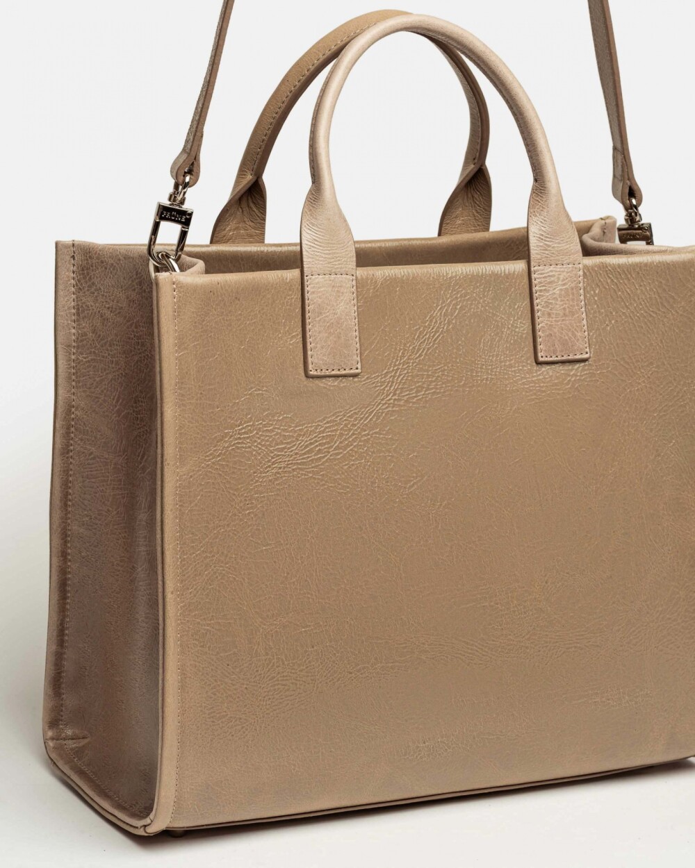 Cartera de mano Capri en cuero arrugado Taupe Niquel