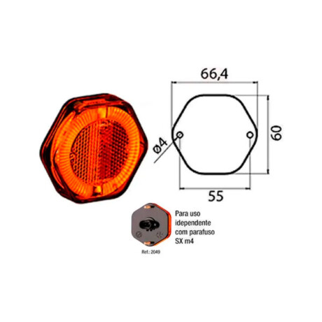 FAROL - HEXAGONAL S/BASE C/GUIA LUZ AMBAR 12/24V - FAROL - HEXAGONAL S/BASE C/GUIA LUZ AMBAR 12/24V -