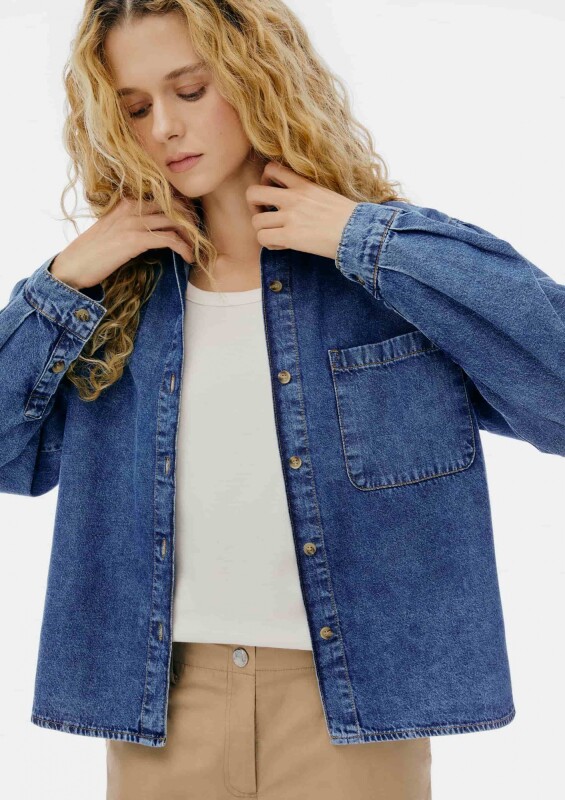 CAMISA ML FEM AZUL ESCURO