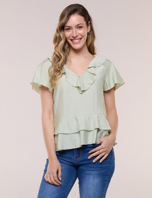 Blusa Satén Péplum VERDE CLARO