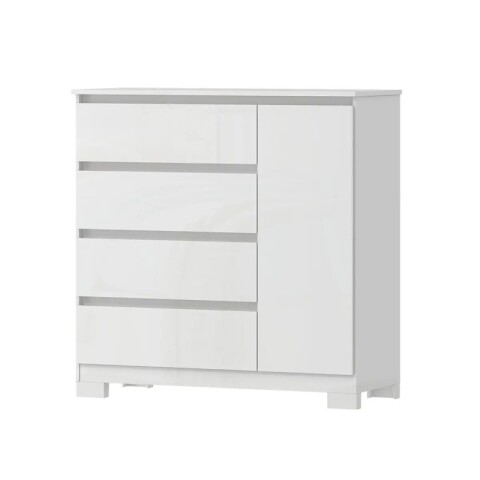 Comoda Cajonera Vega para Dormitorio 4 Cajones con Rieles Telescópicos y 1 Puerta - Blanco Comoda Cajonera Vega para Dormitorio 4 Cajones con Rieles Telescópicos y 1 Puerta - Blanco
